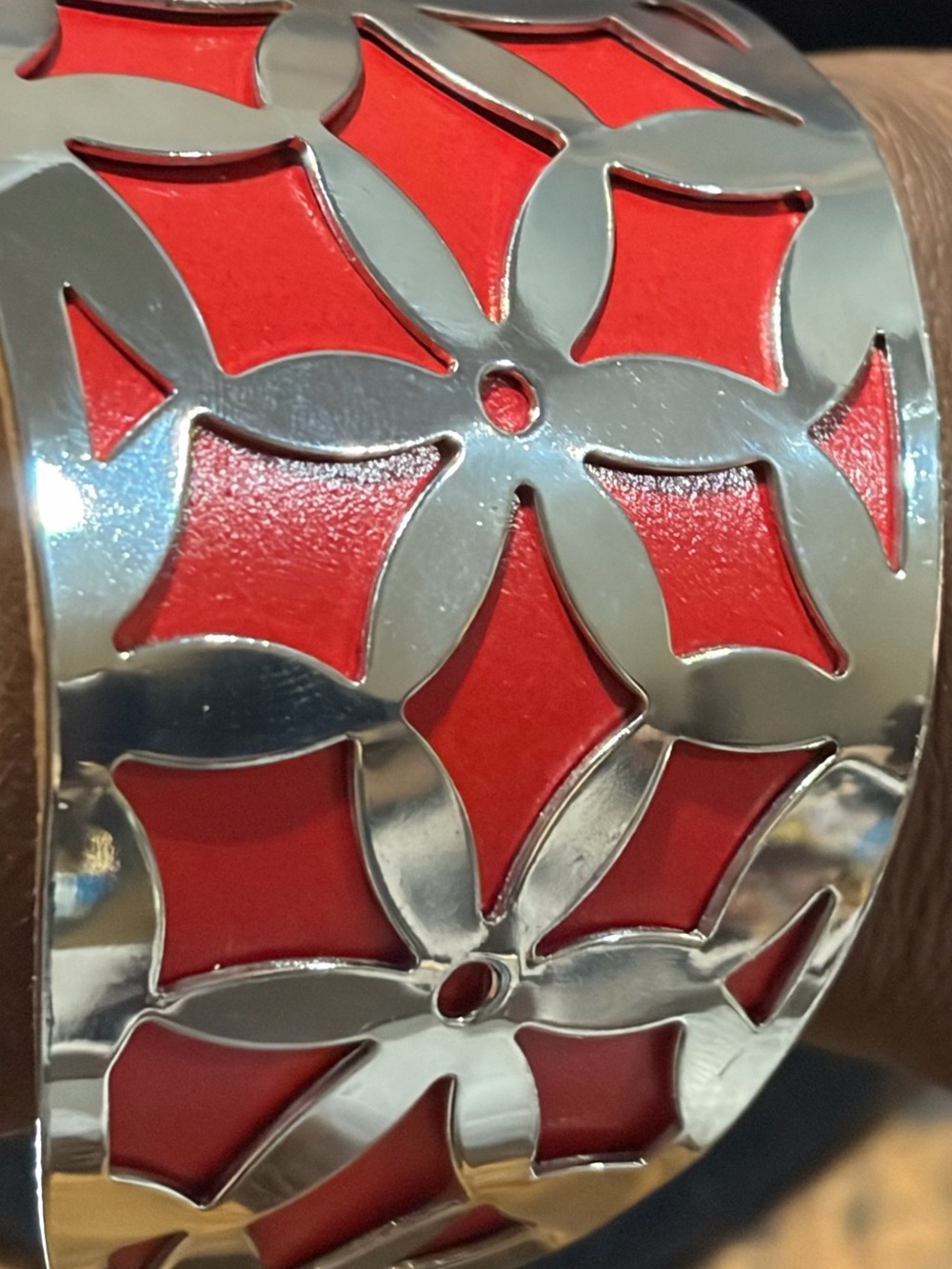paparazzi Red and Silver Floral Cutout Cuff Bracelet